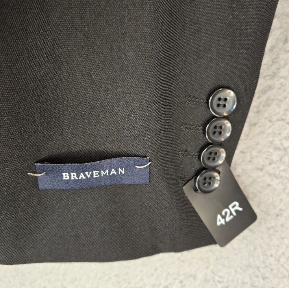 Braveman Mens Blazer Jacket Sz 42R Black 2 Button Front Out &  Inside Pockets
